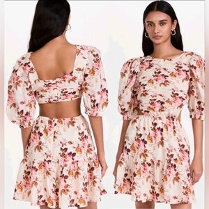 Sea New York Floral Puff-Sleeve Dress in Cream and Pink